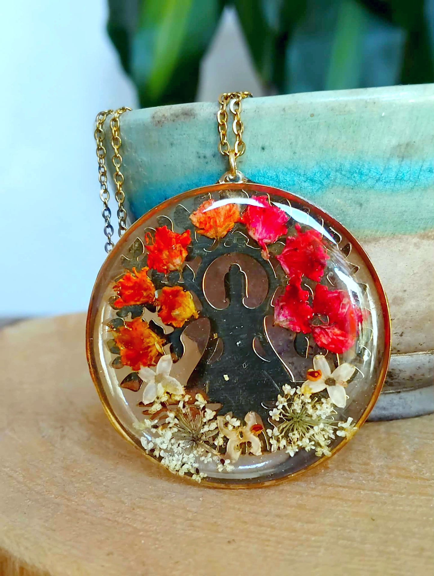 Arbre de vie Bouddha Gypsophile Fleur de carotte et d'olivier