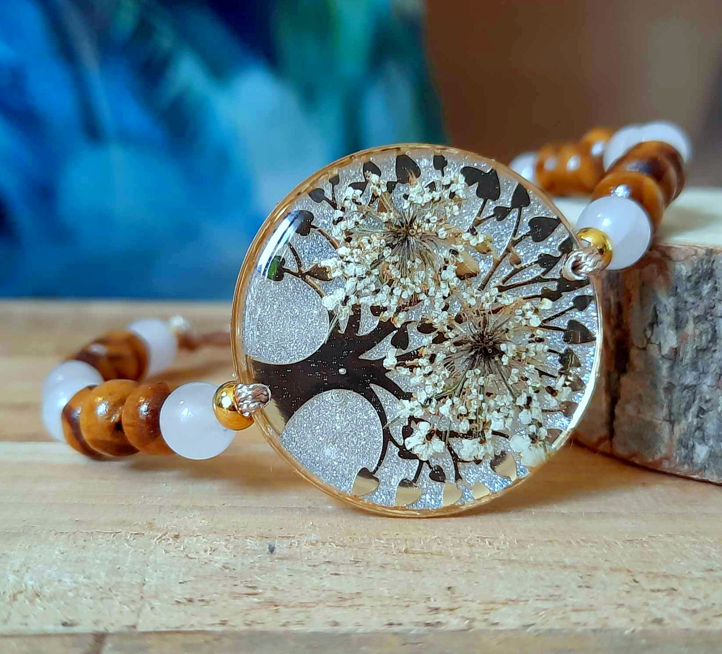 Bracelet , Fleur de carotte, Quartz rose