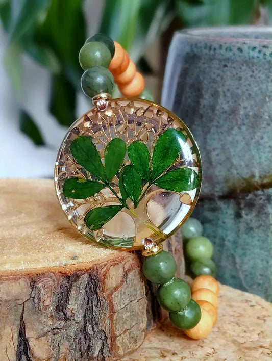 Bracelet, Arbre de vie Feuille indigotier Jade