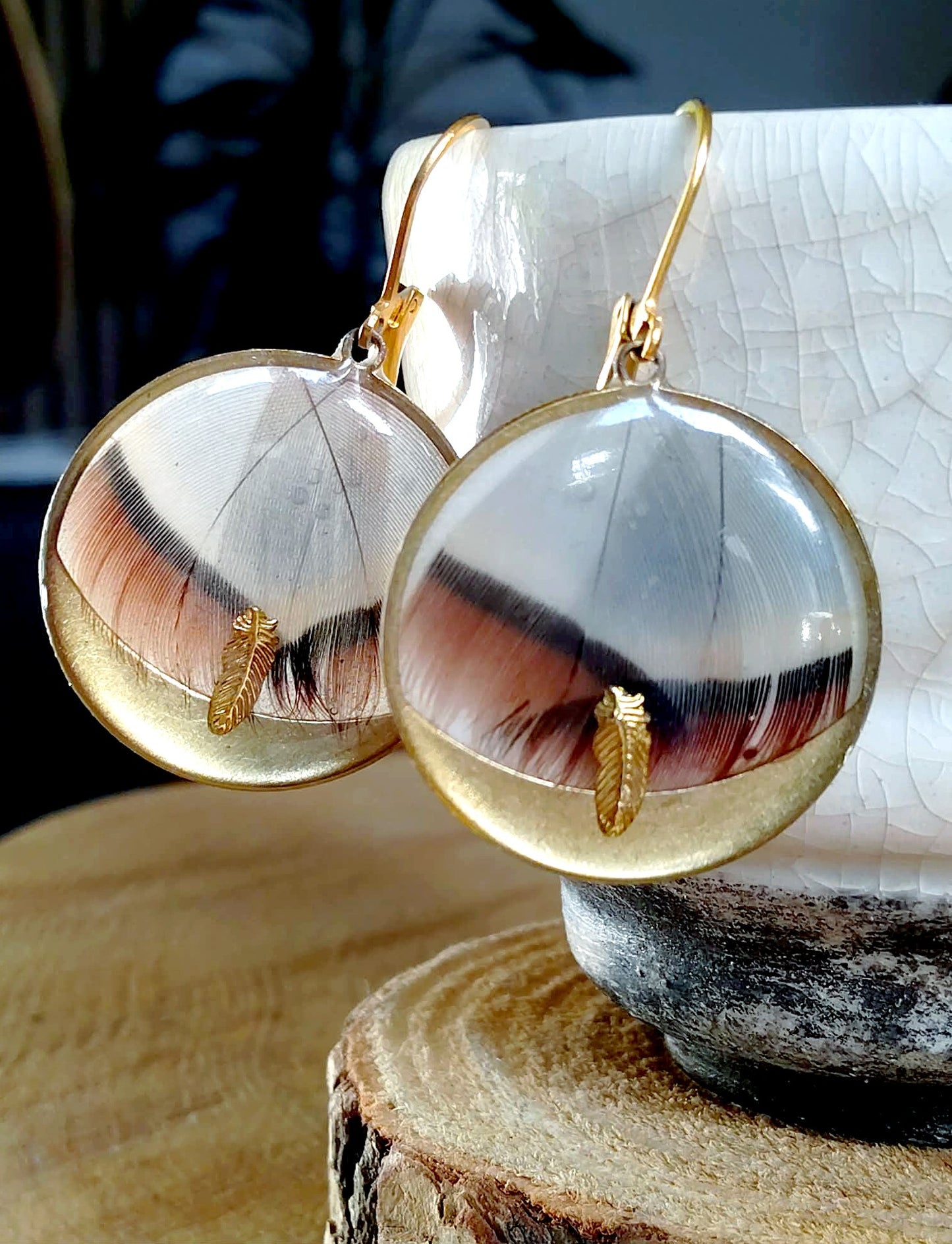 Boucles d'oreille, Plume de perdreau