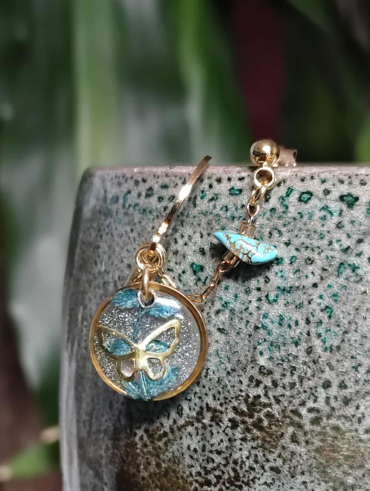 Boucles d'oreille Double piercing Fougère