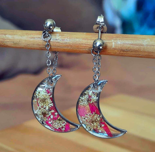 Boucles d'oreille, Lune Fleur de carotte