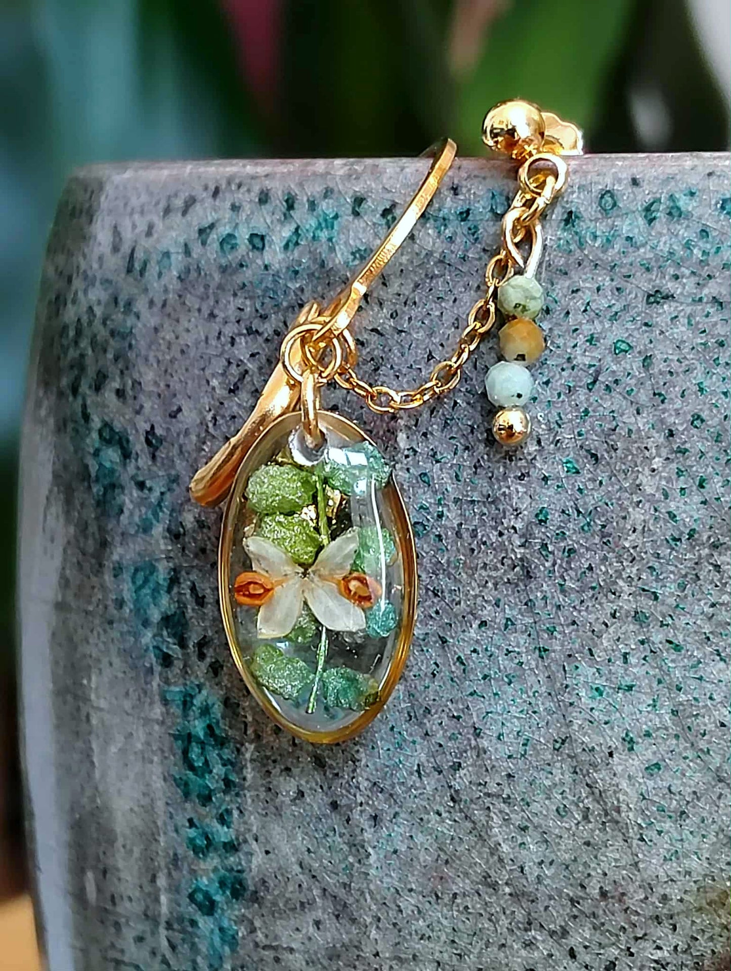 Boucles d'oreille Double piercing Fleur d'olivier Fougère