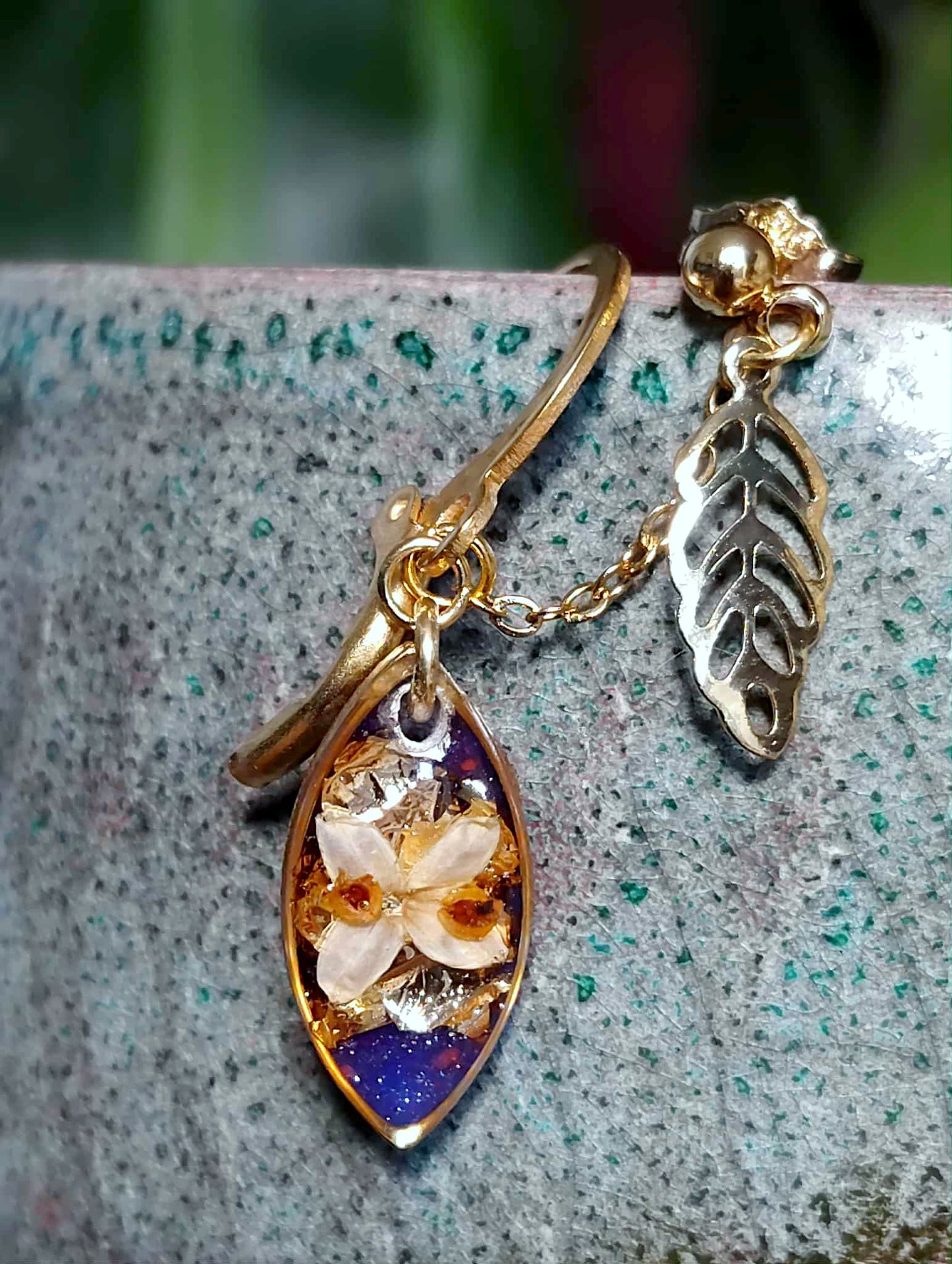 Boucles d'oreille Double piercing  Fleur d'olivier