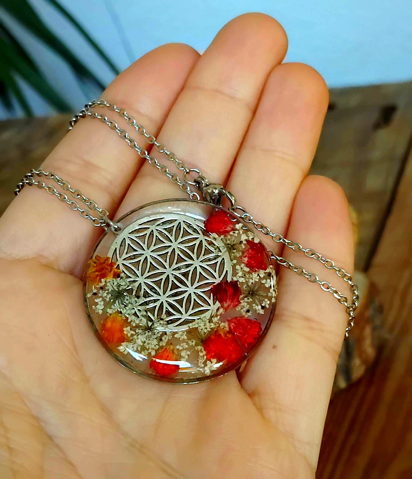 Collier Fleur de vie Fleur de carotte Gypsophiles