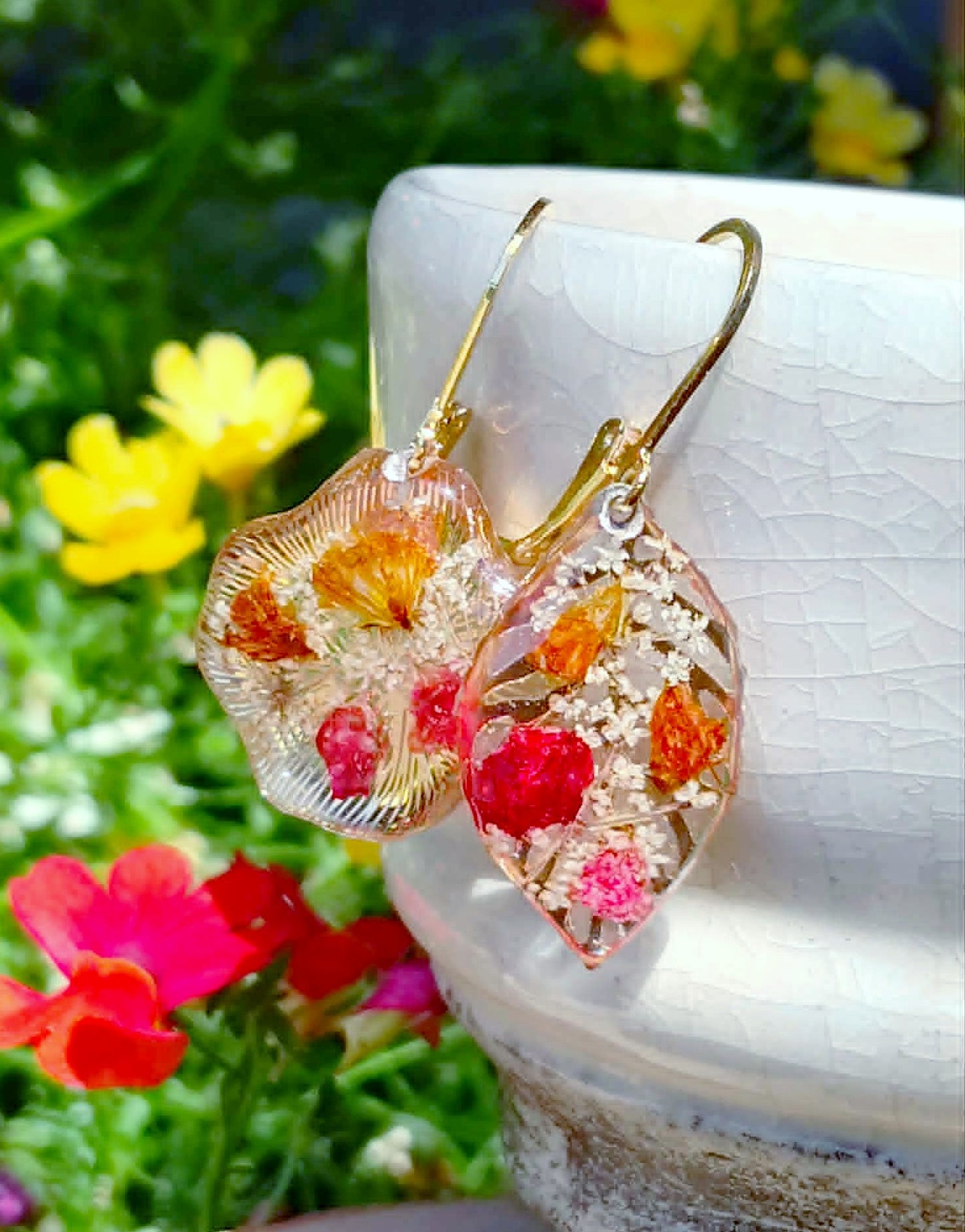 Boucles d'oreille Asymétrique Fleur de carotte gypsophiles