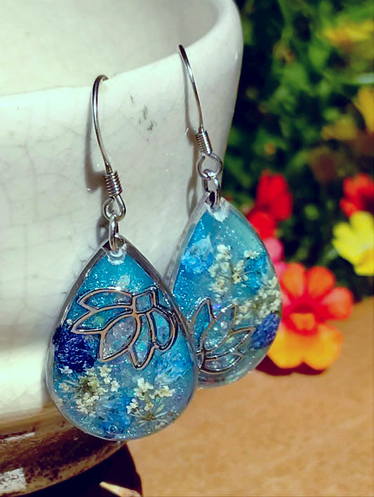 Boucles d'oreille Lotus Fleur de carotte Gypsophiles
