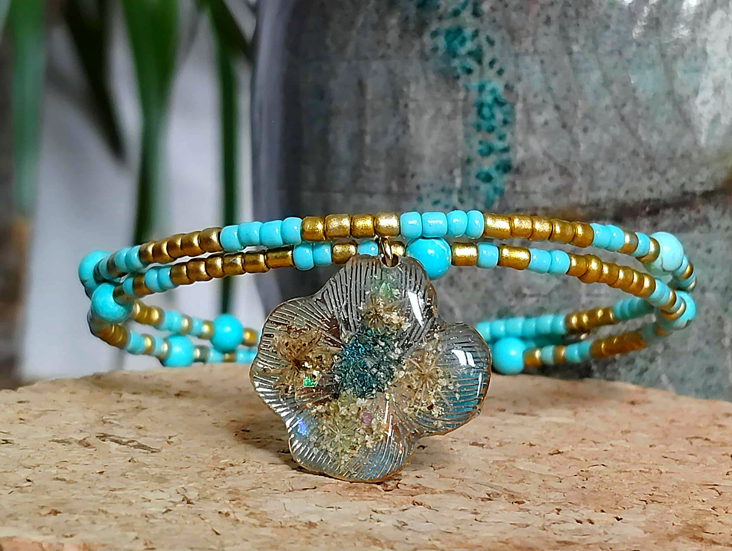 Bracelet rigide Fleur de carotte Turquoise