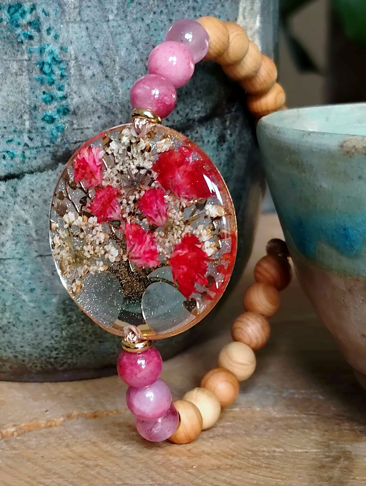 Bracelet, Arbre de vie, gypsophile, Jade