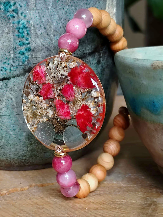 Bracelet, Arbre de vie, gypsophile, Jade