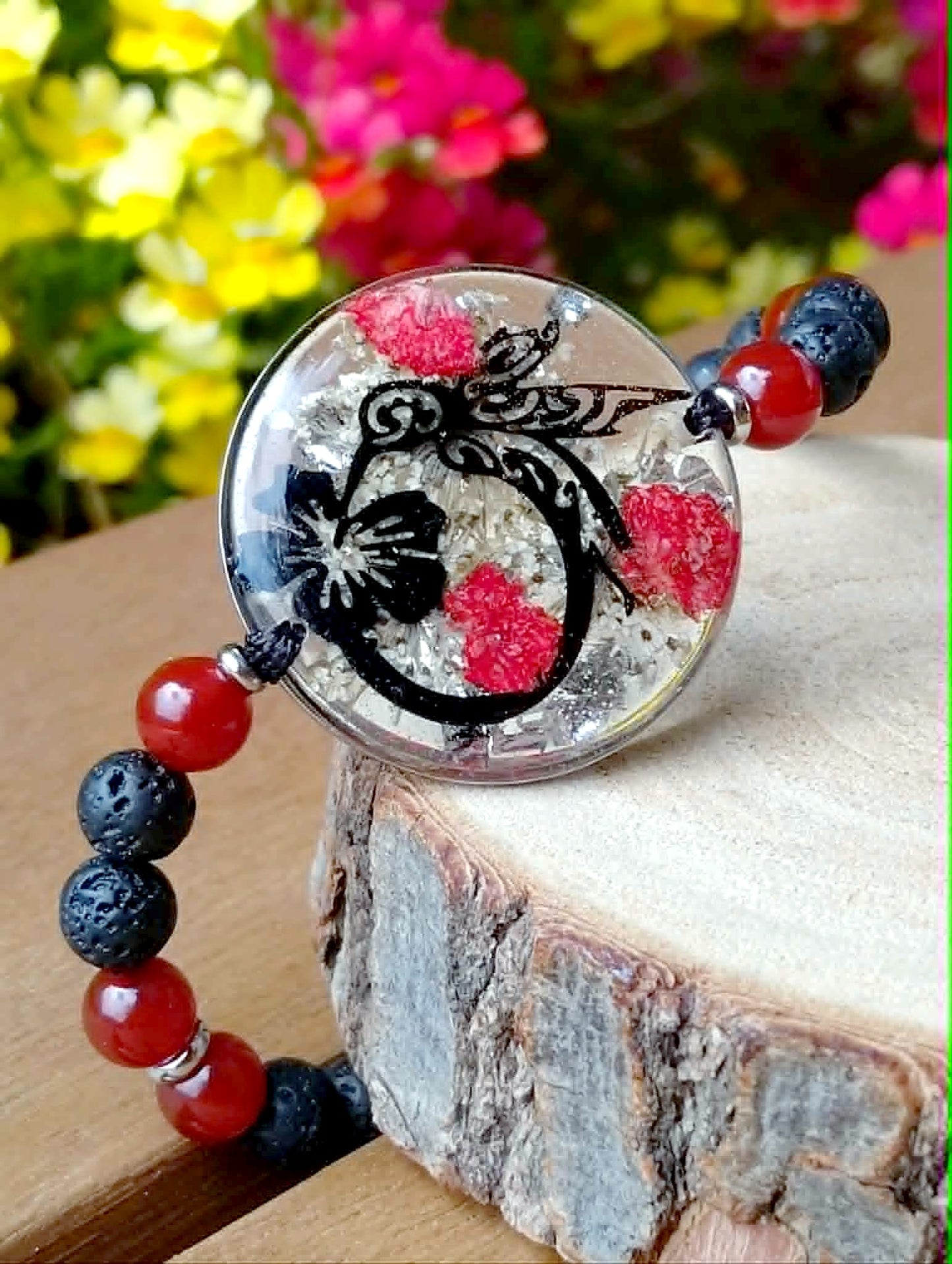 Bracelet Colibri Fleur de carotte Gypsophile Cornaline
