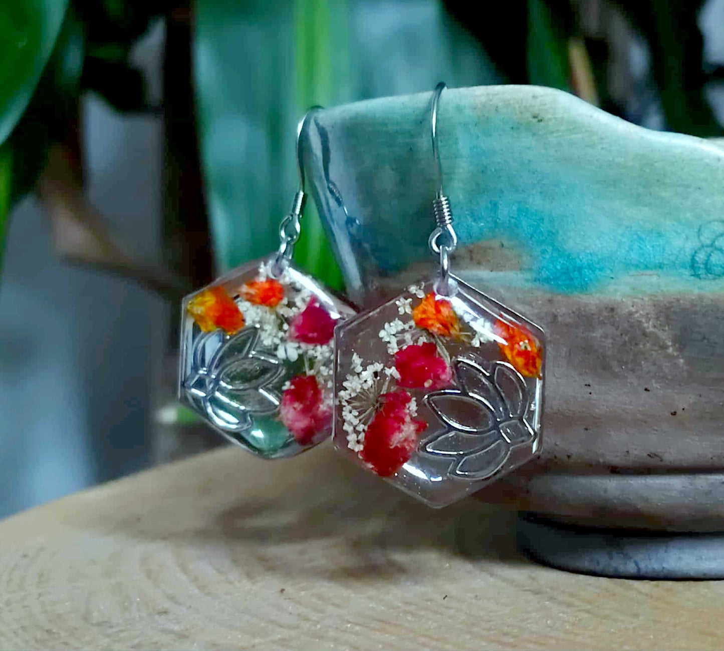 Boucles d'oreille Lotus Fleur de carotte Gypsophiles