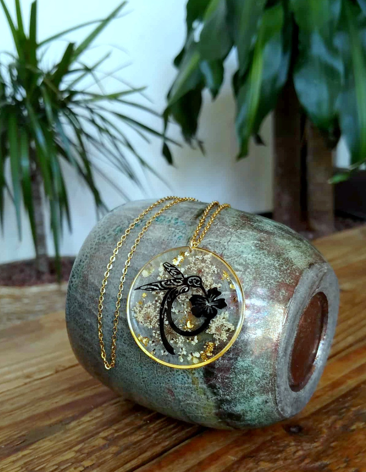 Collier, Colibri, Fleur de carotte