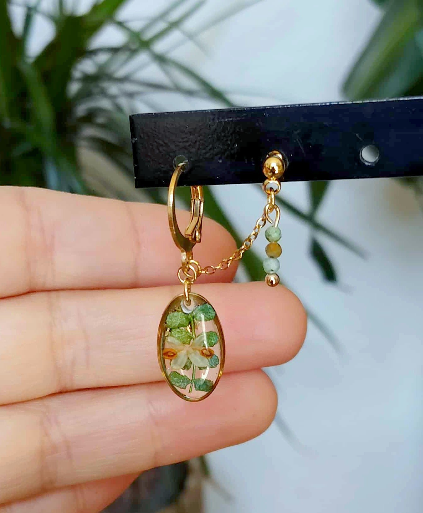 Boucles d'oreille Double piercing Fleur d'olivier Fougère