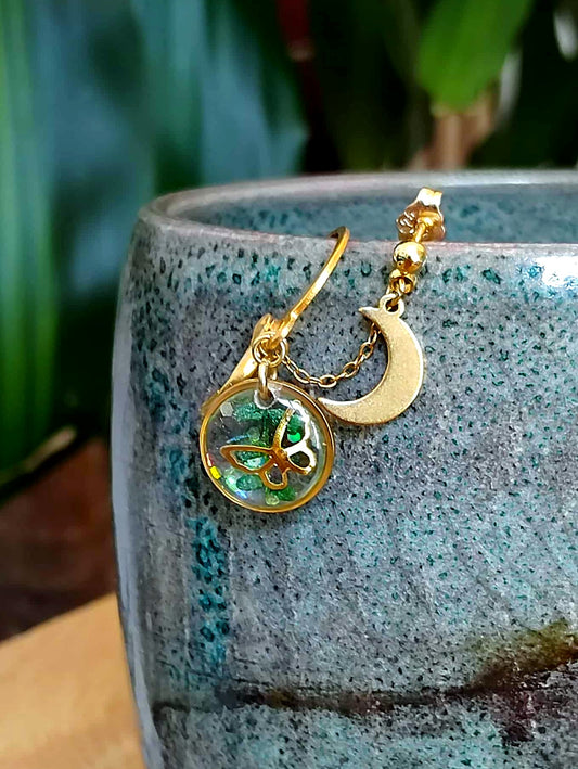 Boucles d'oreille Double piercing  Fougère