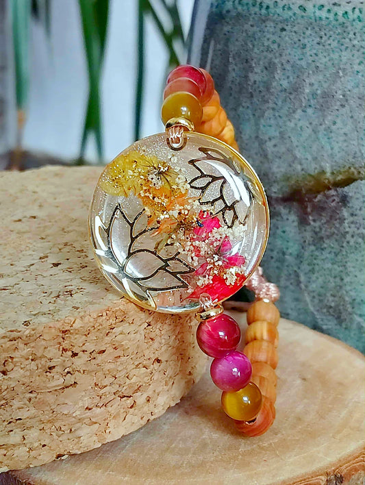 Bracelet Lotus Gypsophile Œil de tigre