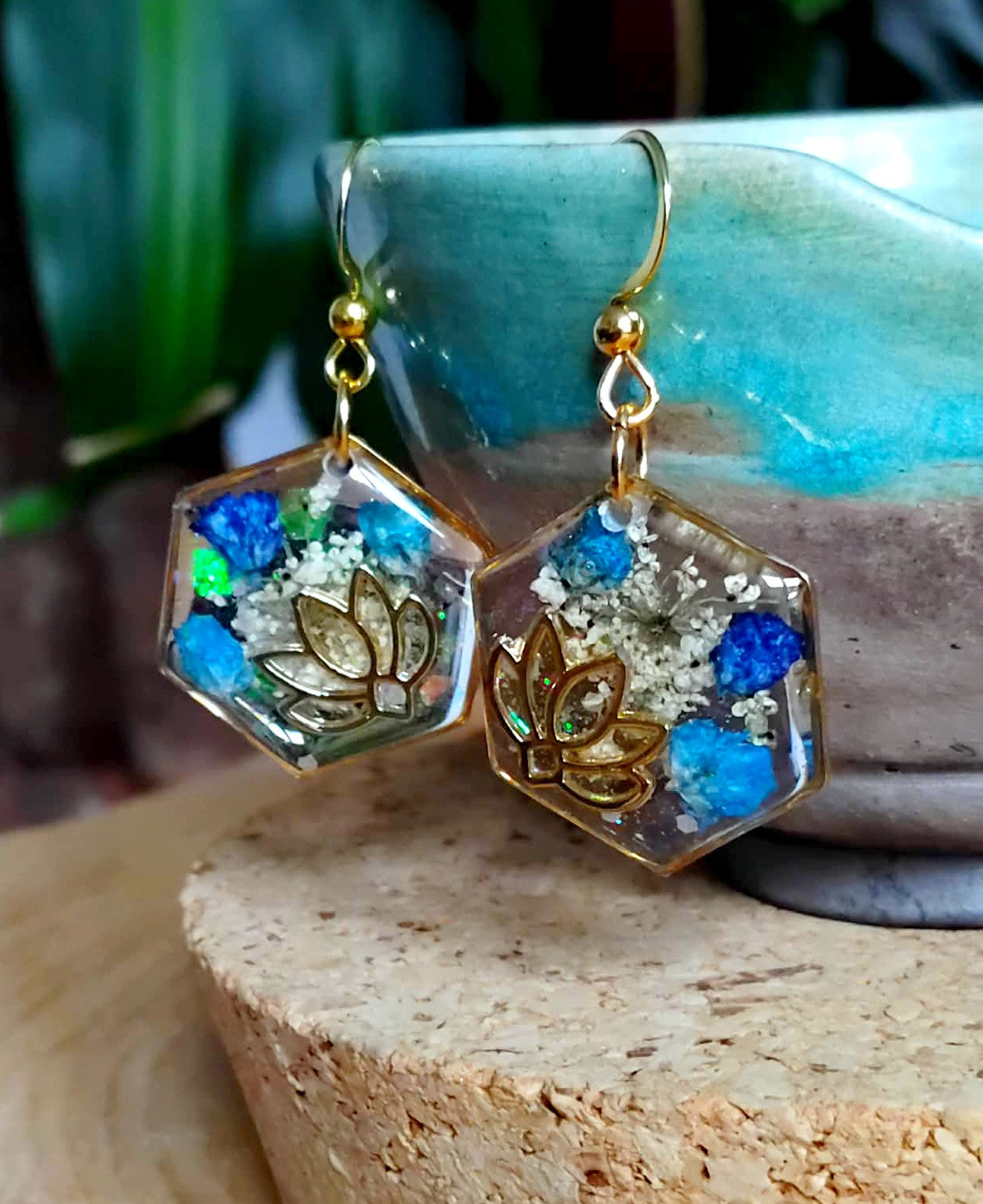 Boucles d'oreille Lotus Fleur de carotte Gypsophiles
