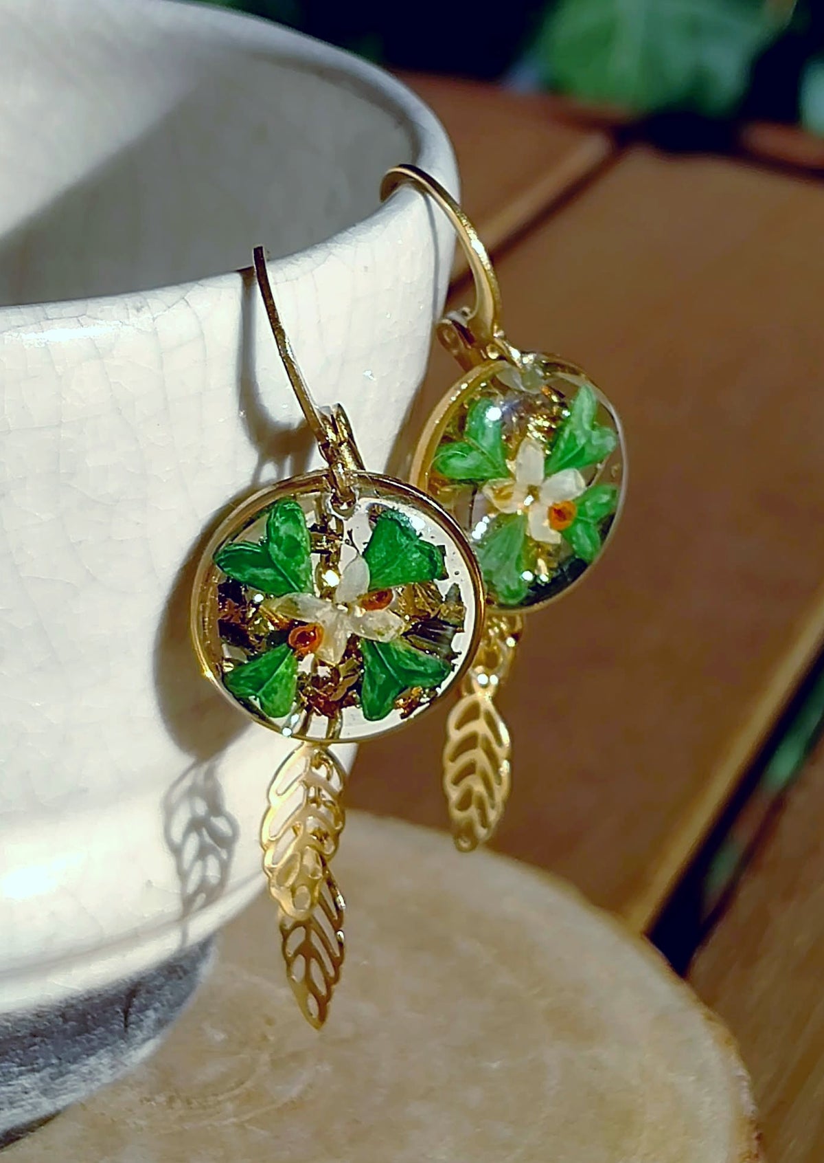 Boucles d'oreille Bourse à pasteur, Fleur d'olivier