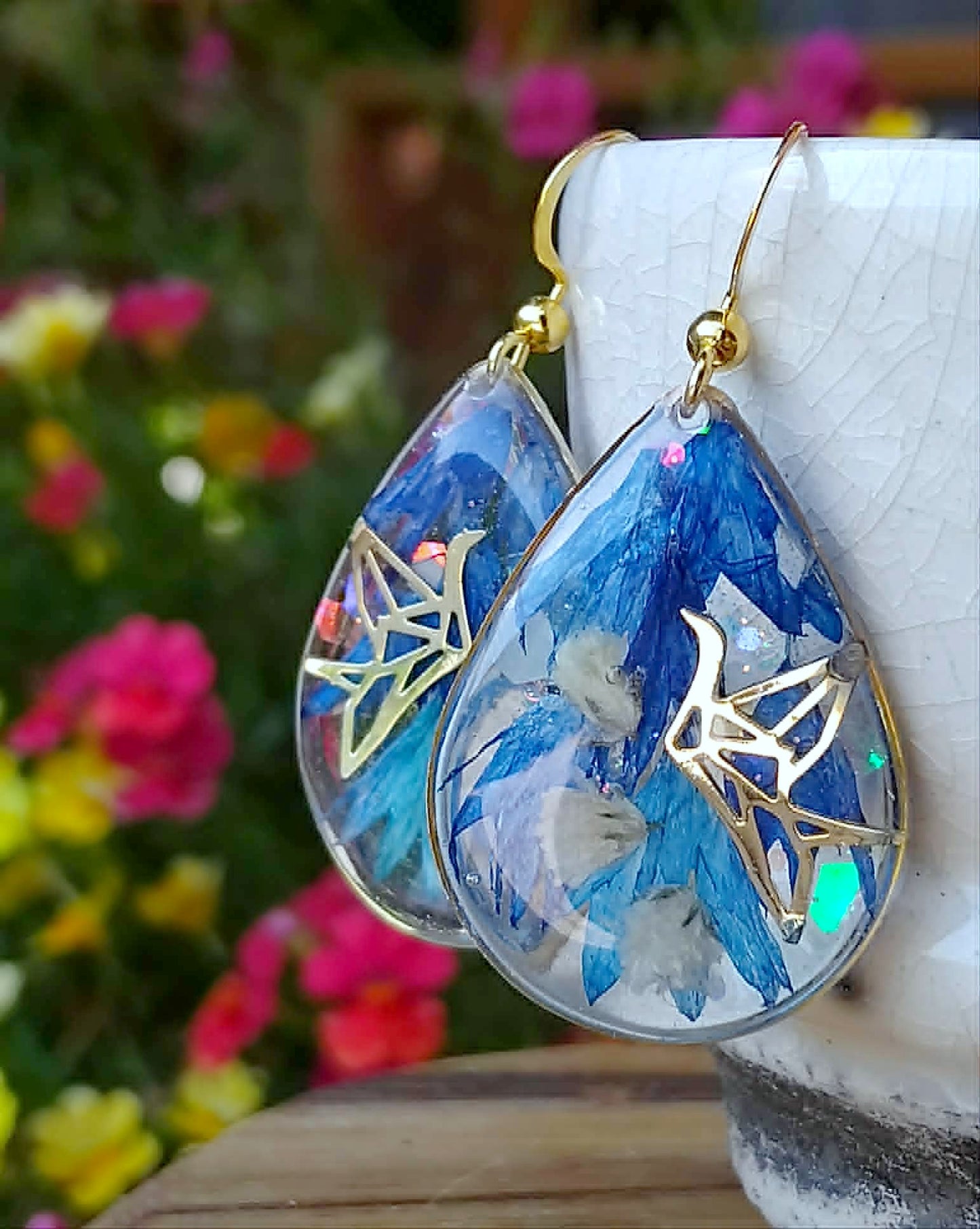 Boucles d'oreille Bleuet et Gypsophiles