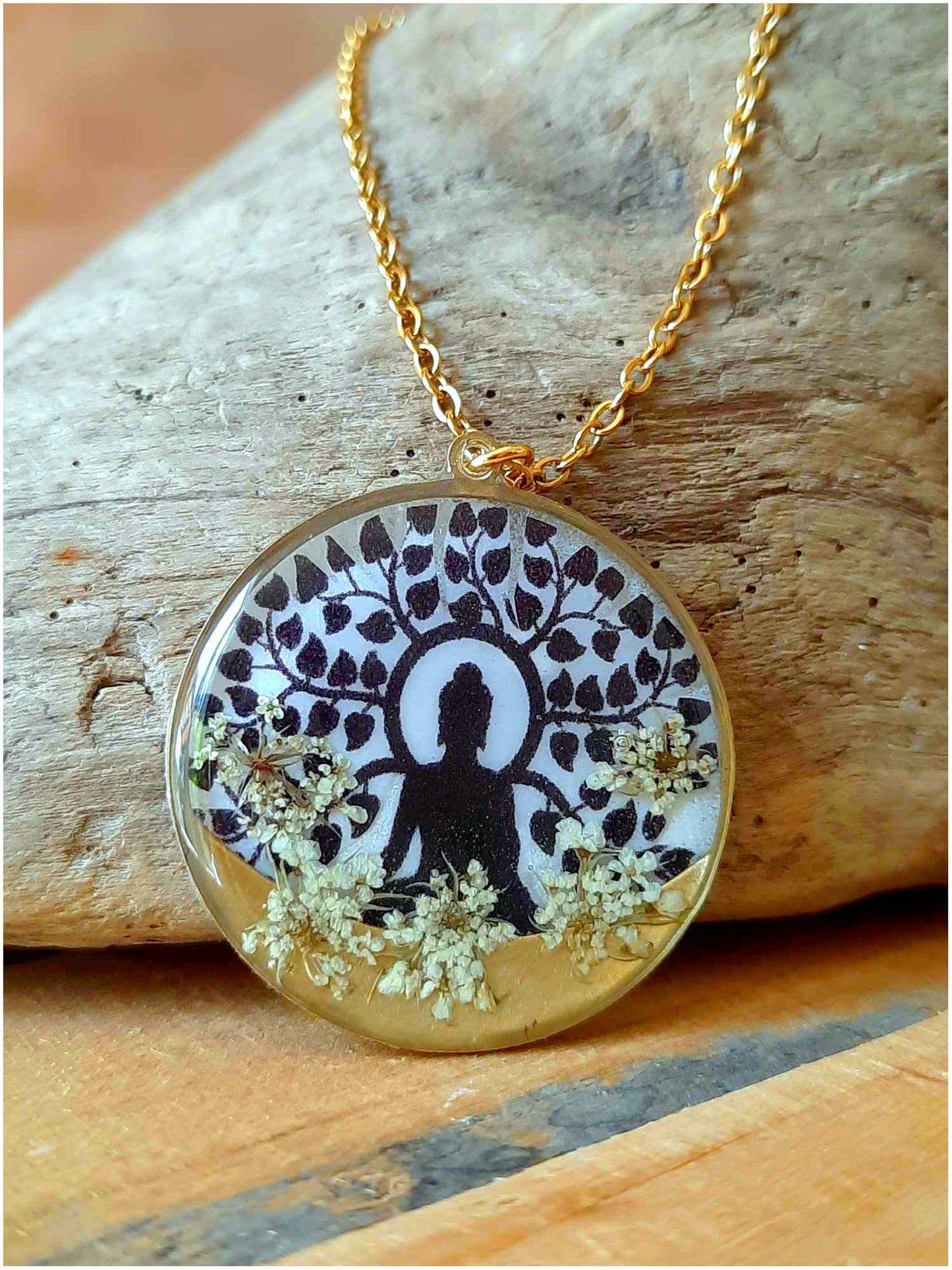 Collier Bouddha arbre de vie, Fleur de carotte