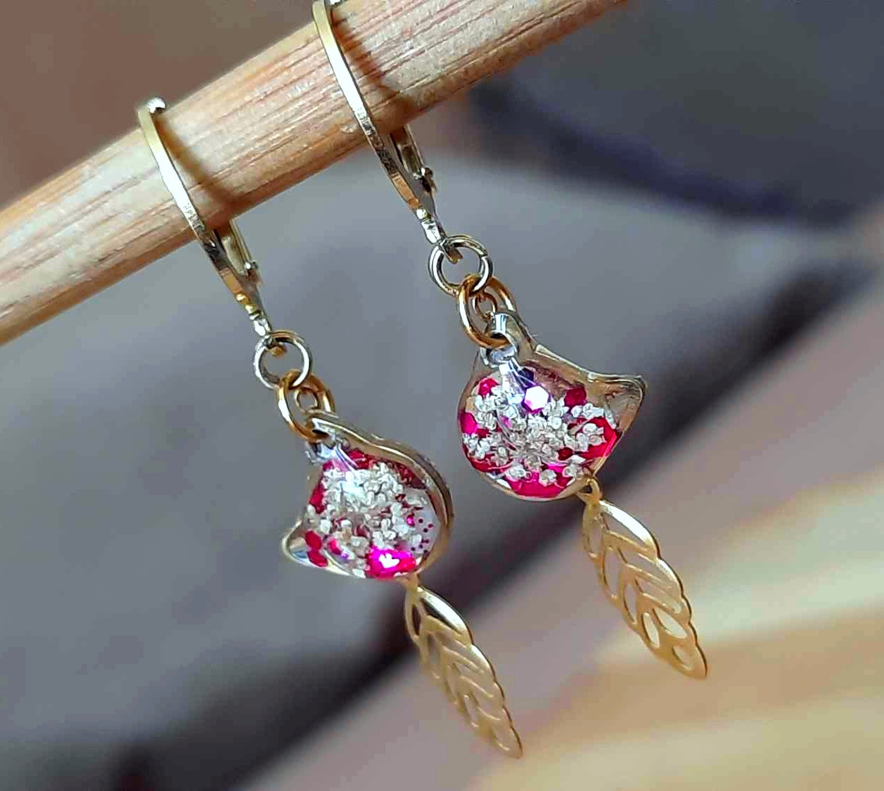 Boucles d'oreille, Chat, Fleur de carotte