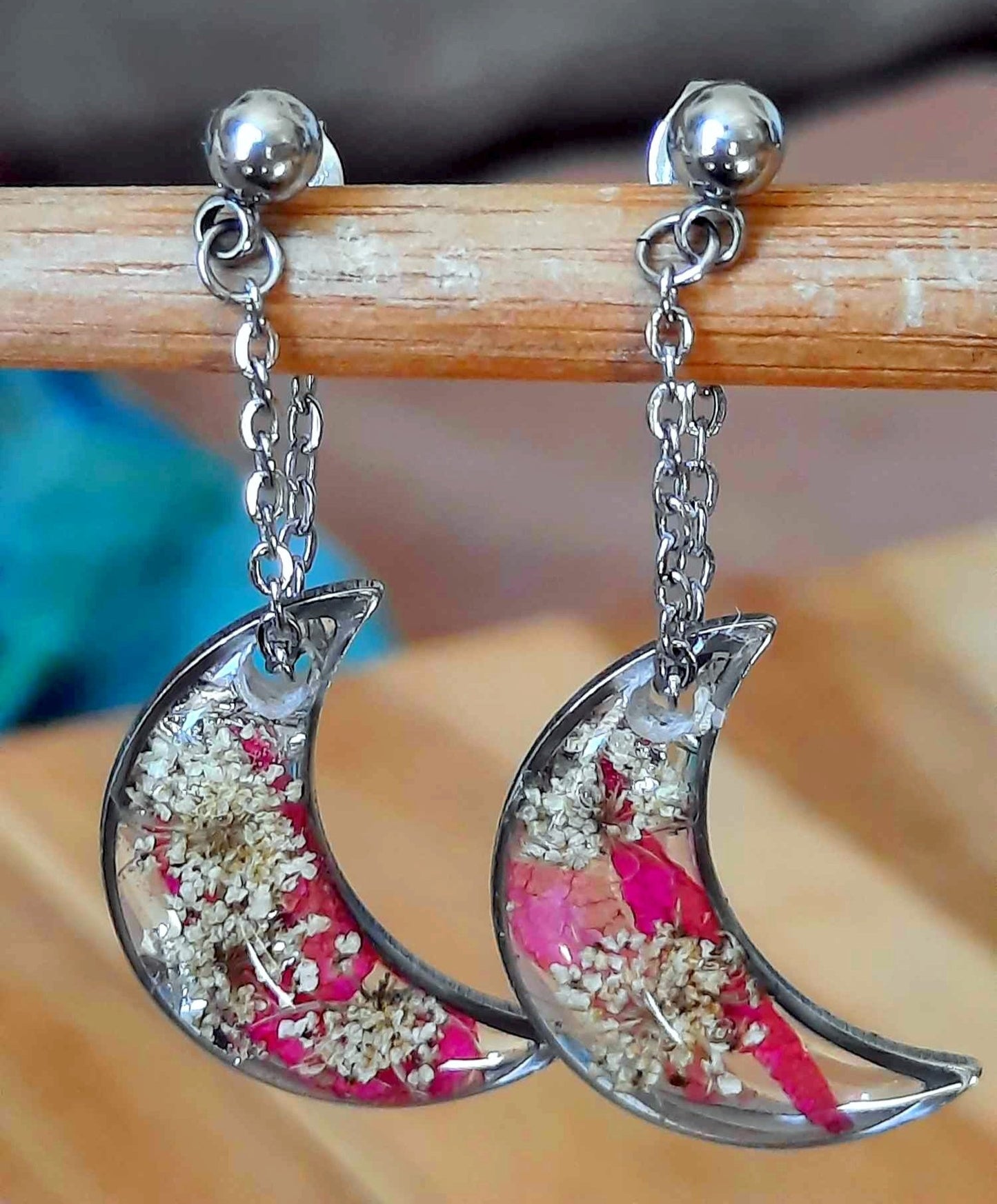 Boucles d'oreille, Lune Fleur de carotte