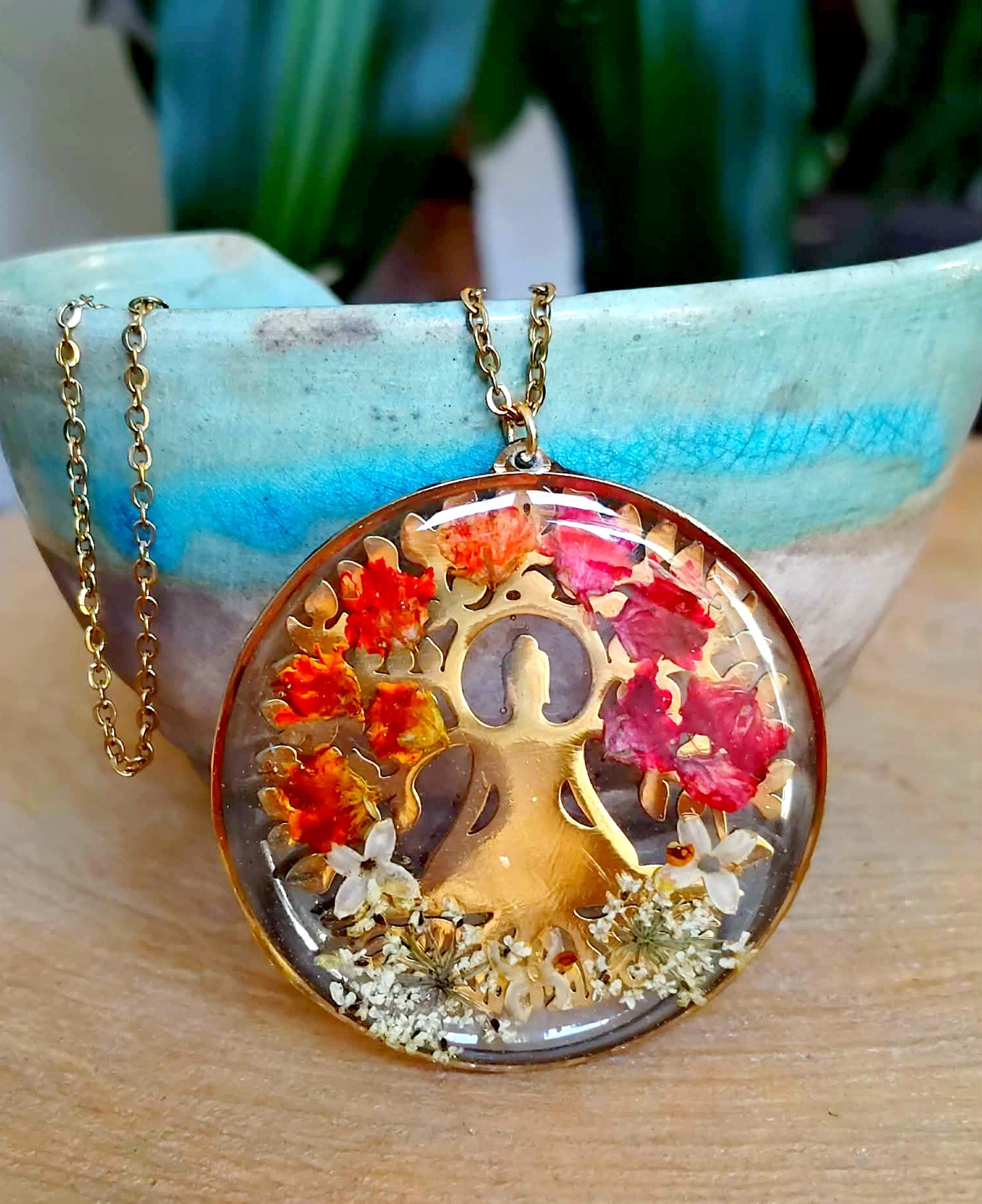 Arbre de vie Bouddha Gypsophile Fleur de carotte et d'olivier