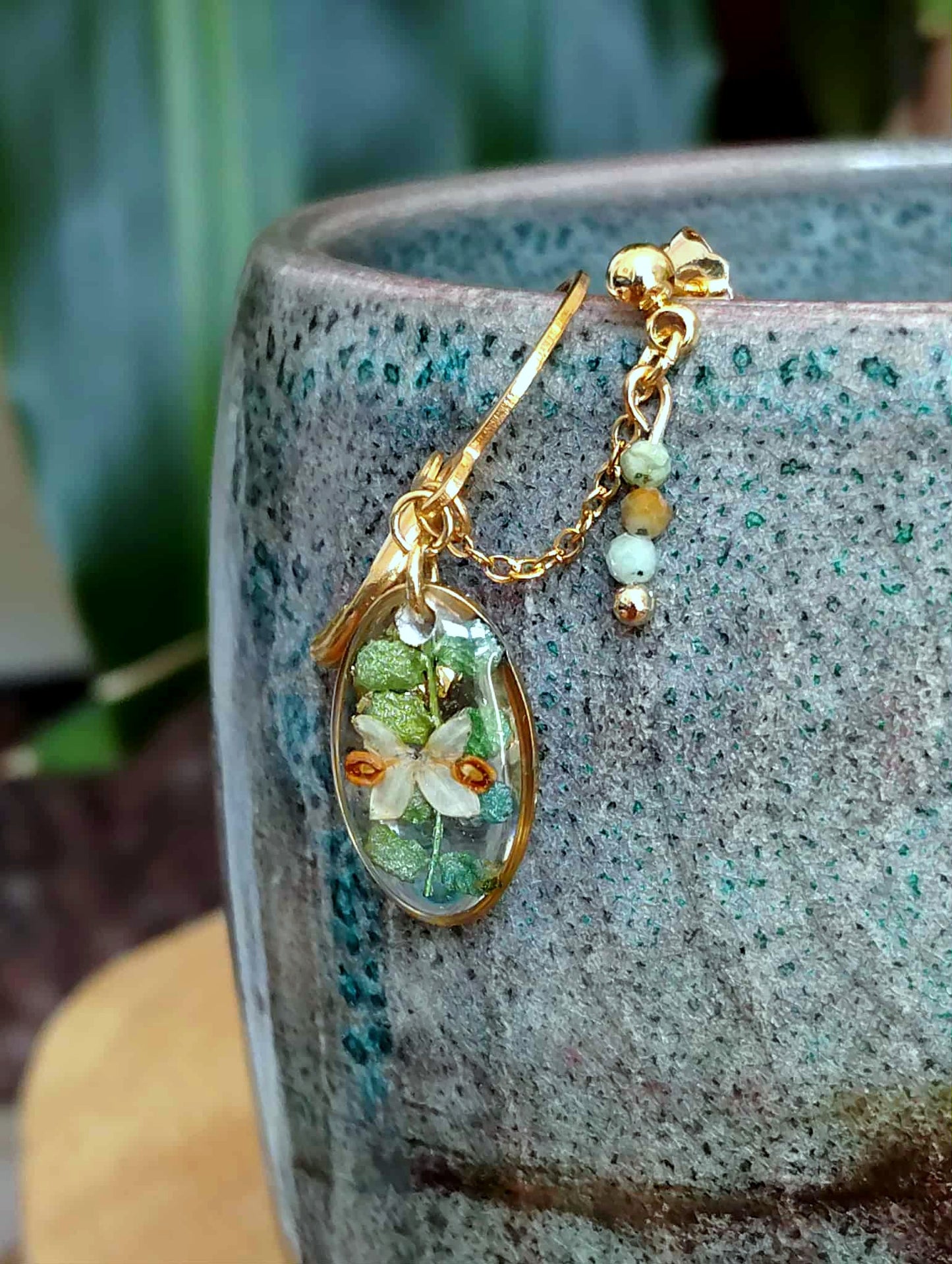 Boucles d'oreille Double piercing Fleur d'olivier Fougère