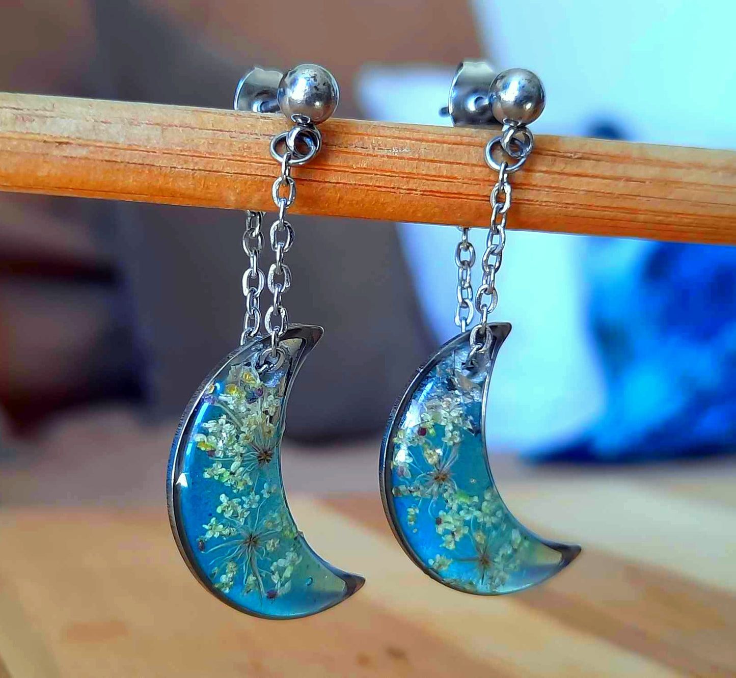 Boucles d'oreille, Lune Fleur de carotte