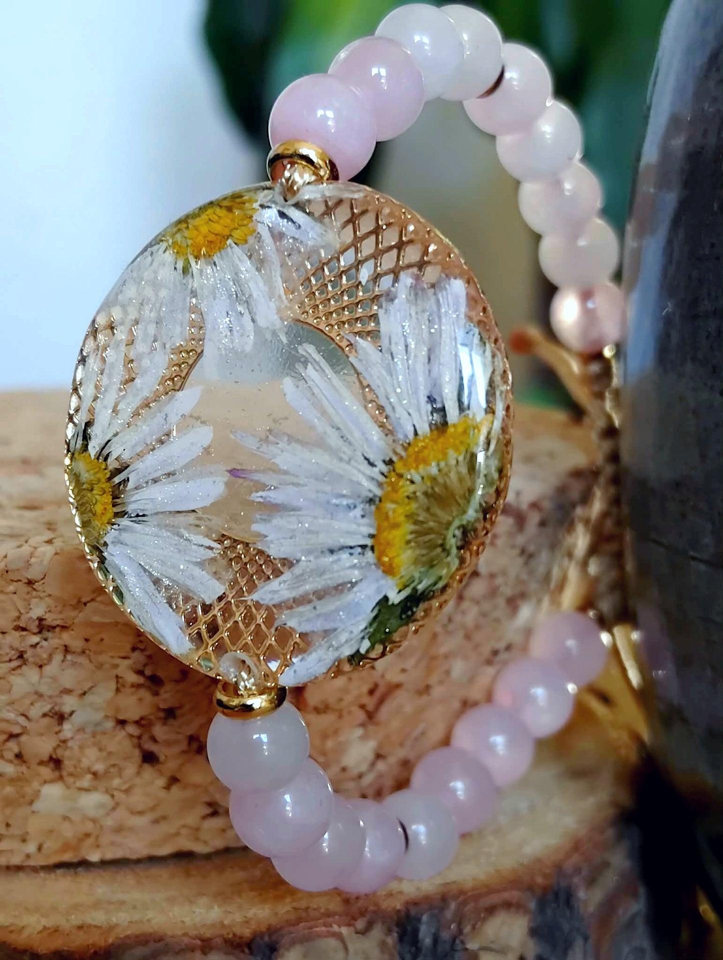 Bracelet Pâquerette, Quartz rose