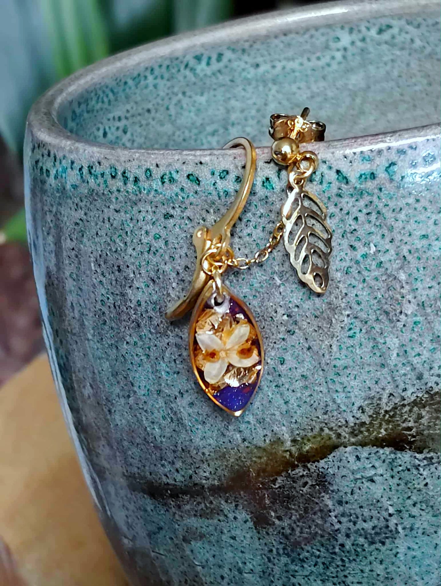 Boucles d'oreille Double piercing  Fleur d'olivier