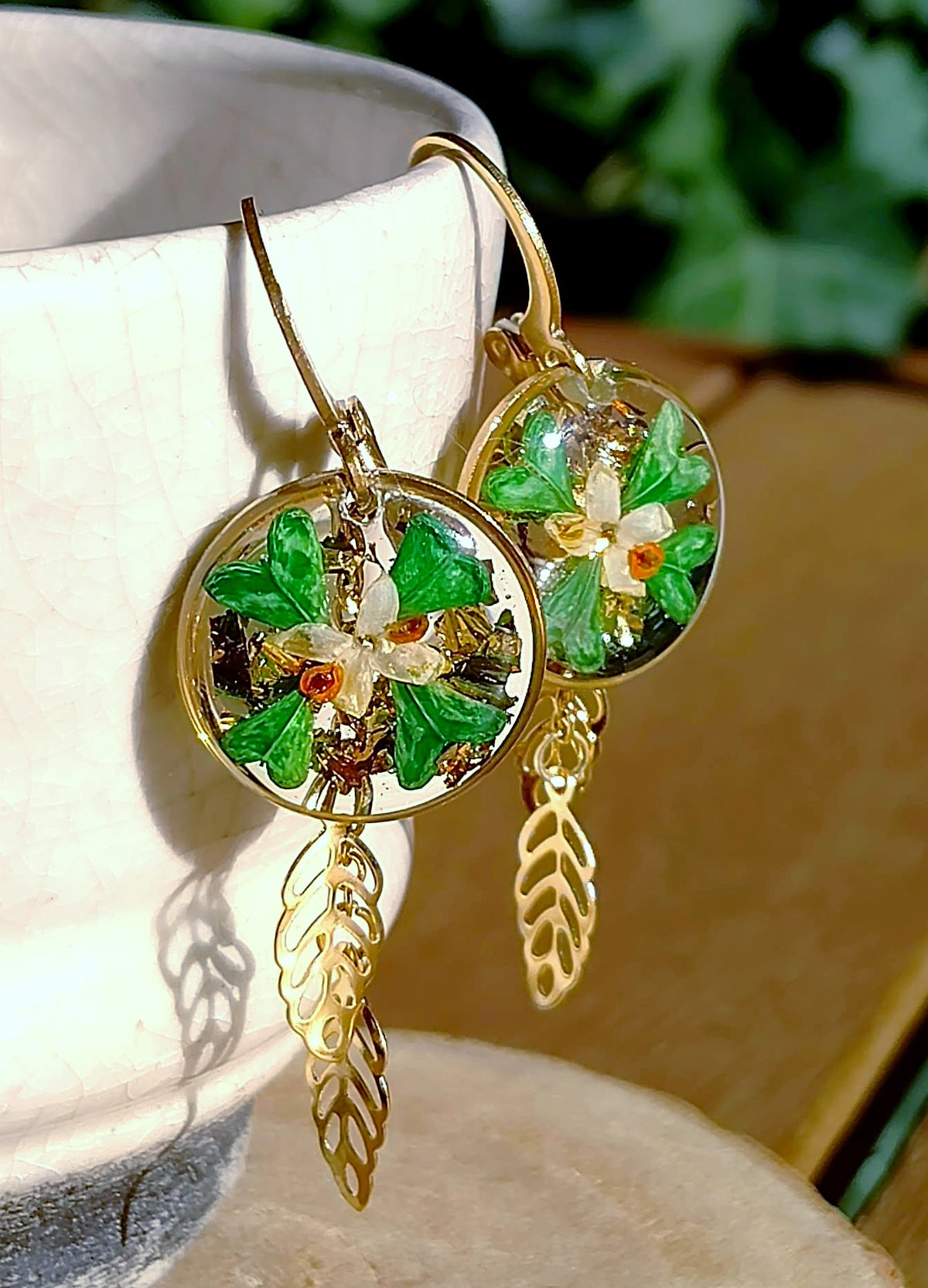 Boucles d'oreille Bourse à pasteur, Fleur d'olivier