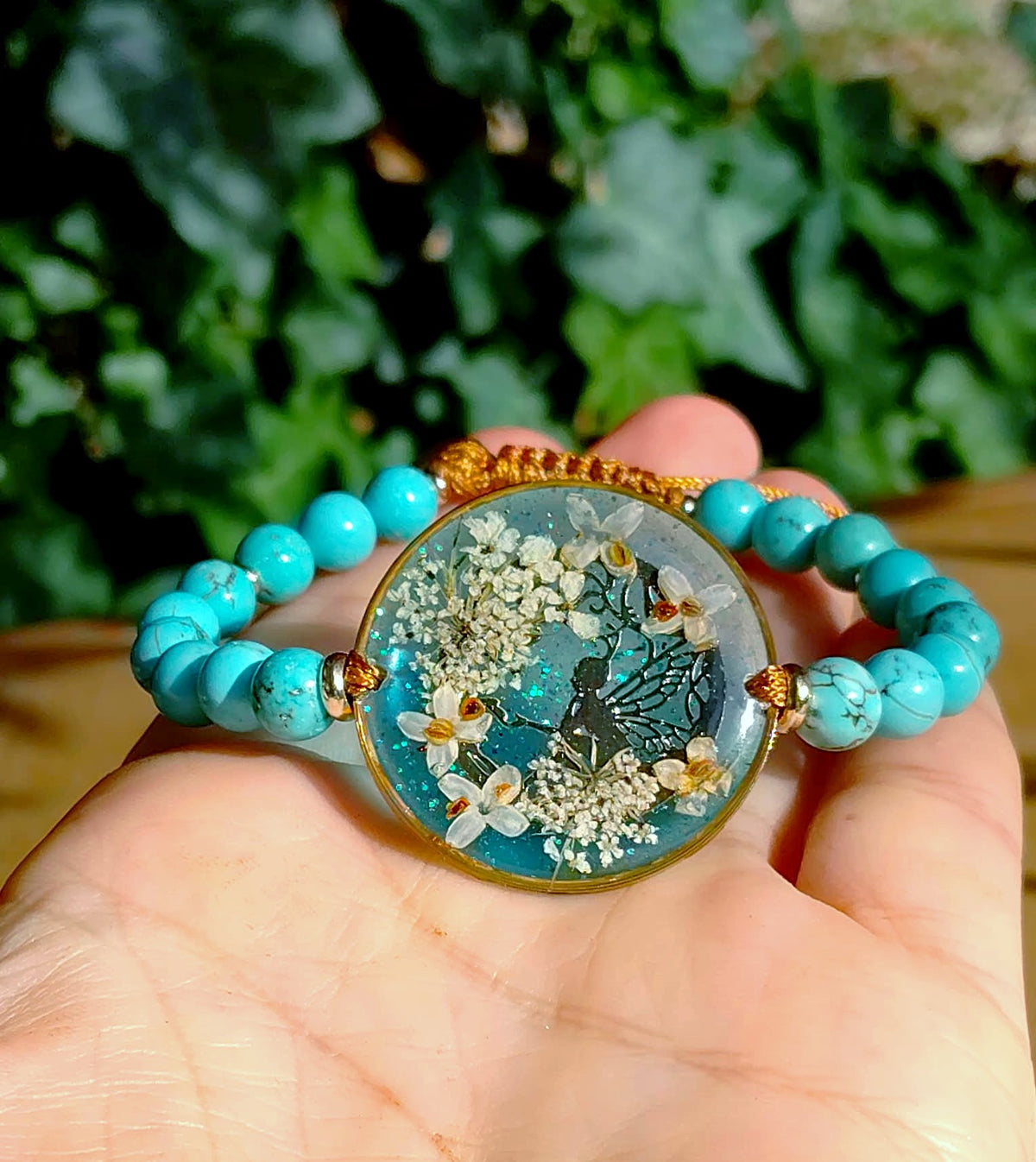 Bracelet Fleurs d'olivier et fleur de carotte