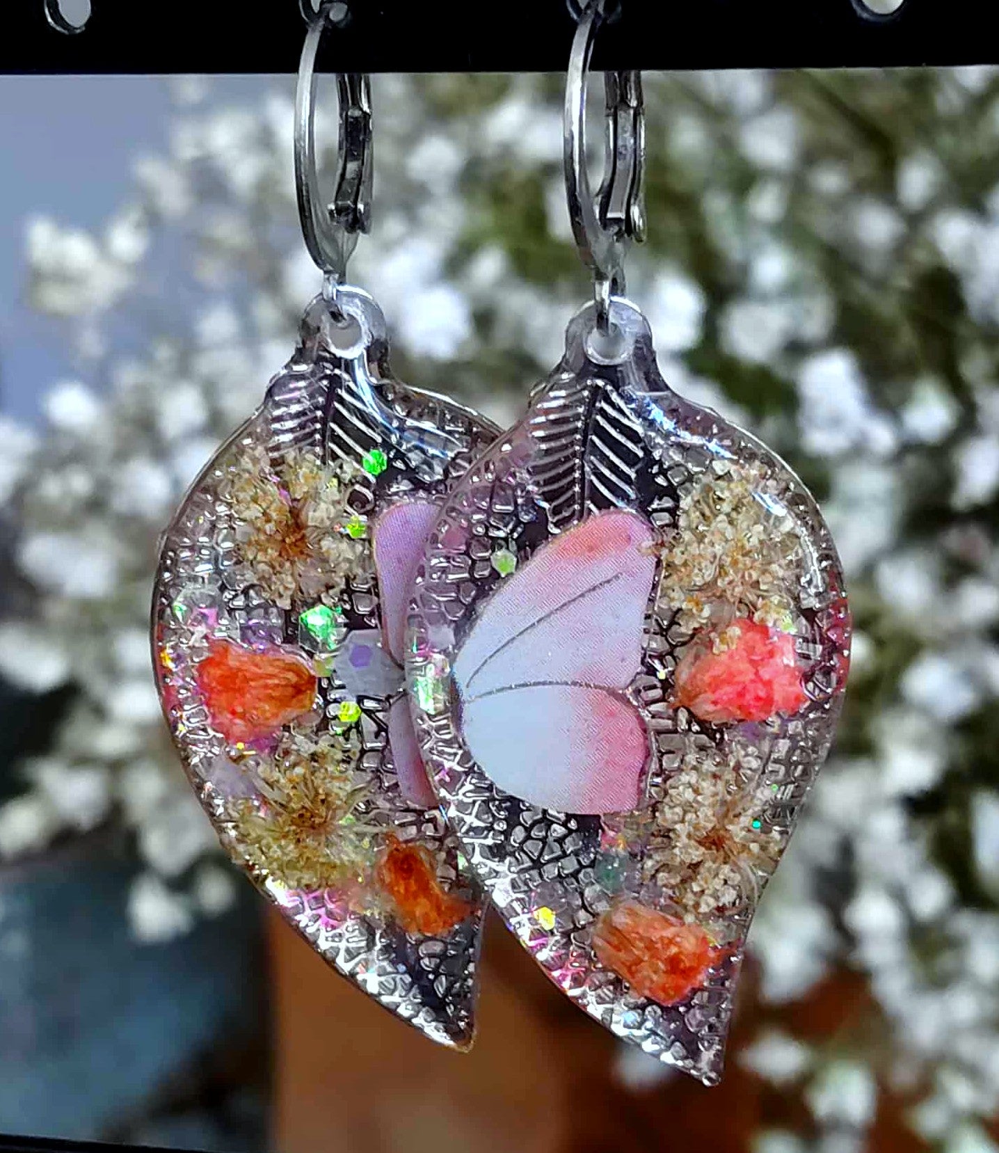 Boucles d'oreille, Fleur de carotte, Gypsophiles