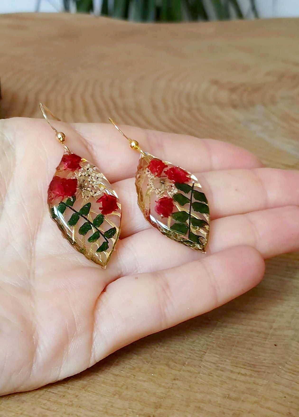 Boucles d'oreille Gypsophiles Fleur de carotte Fougère