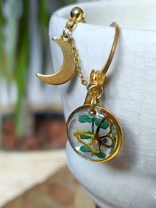 Boucles d'oreille Double piercing  Fougère