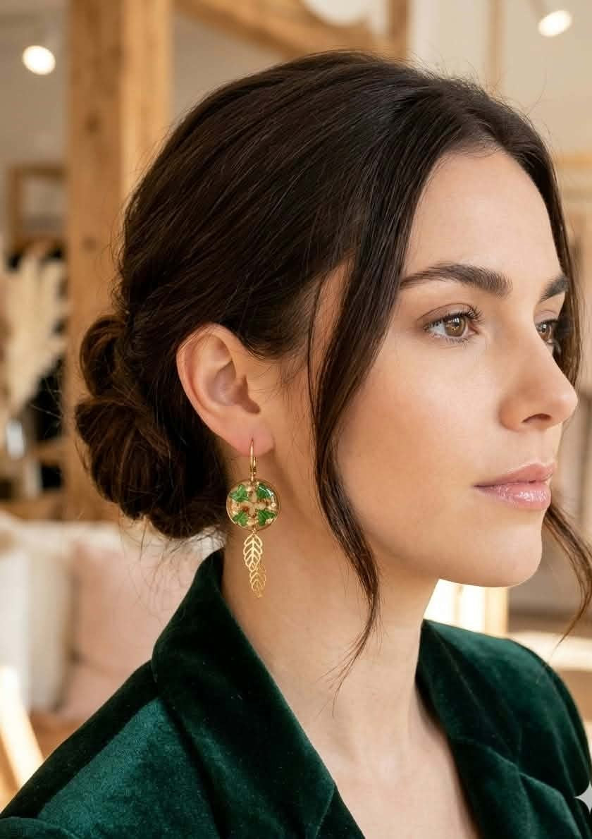 Boucles d'oreille Bourse à pasteur, Fleur d'olivier