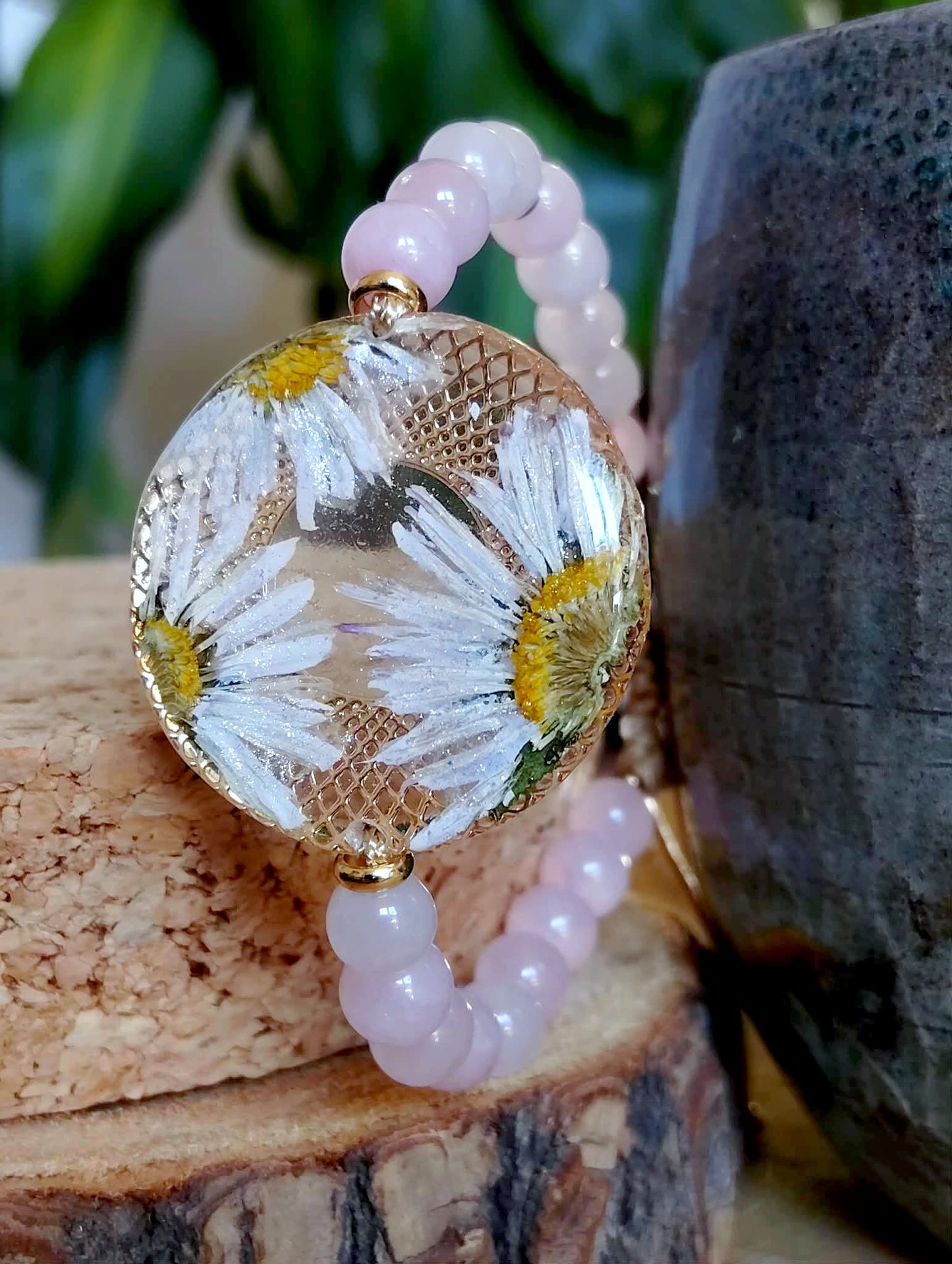 Bracelet Pâquerette, Quartz rose