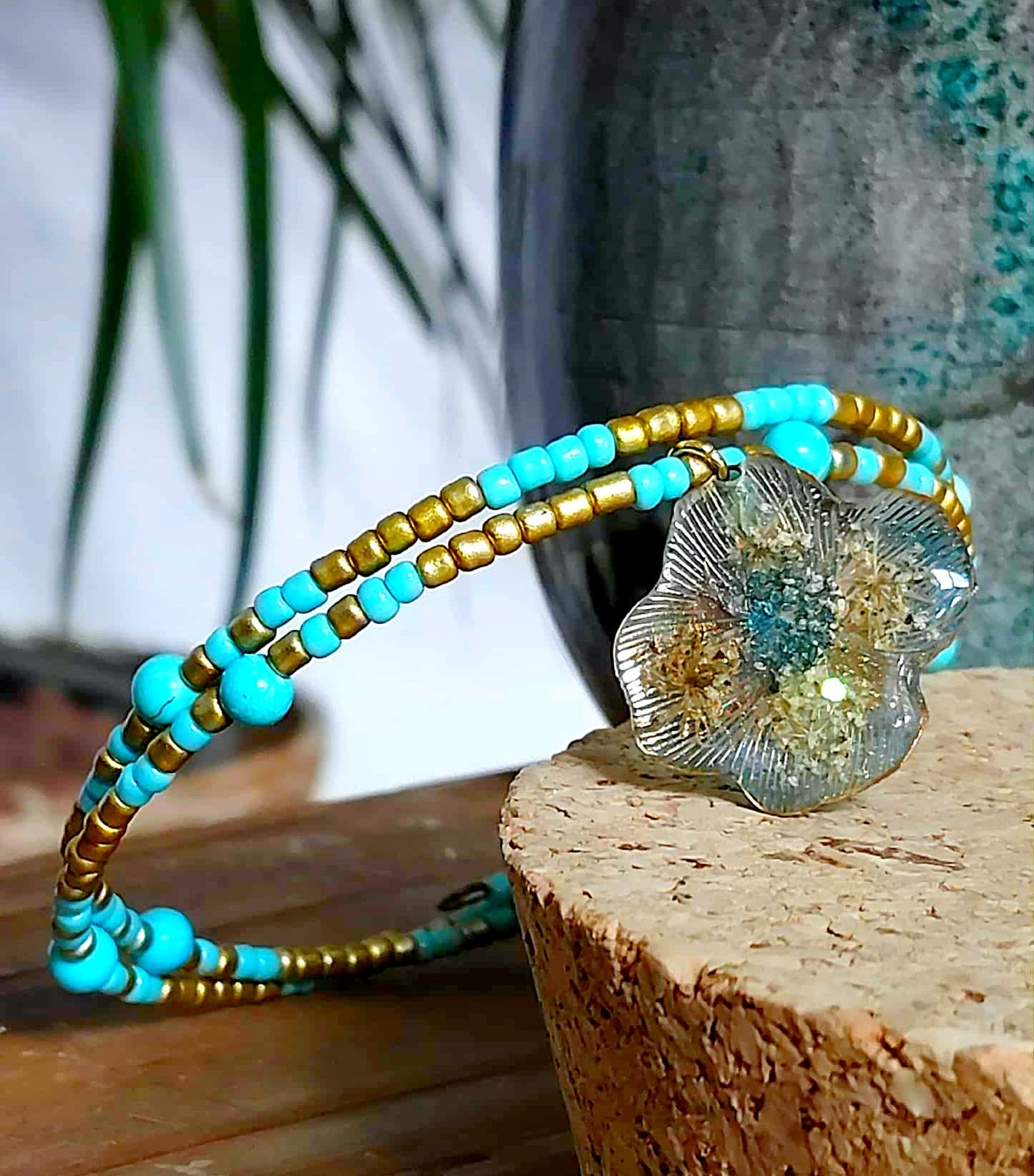 Bracelet rigide Fleur de carotte Turquoise