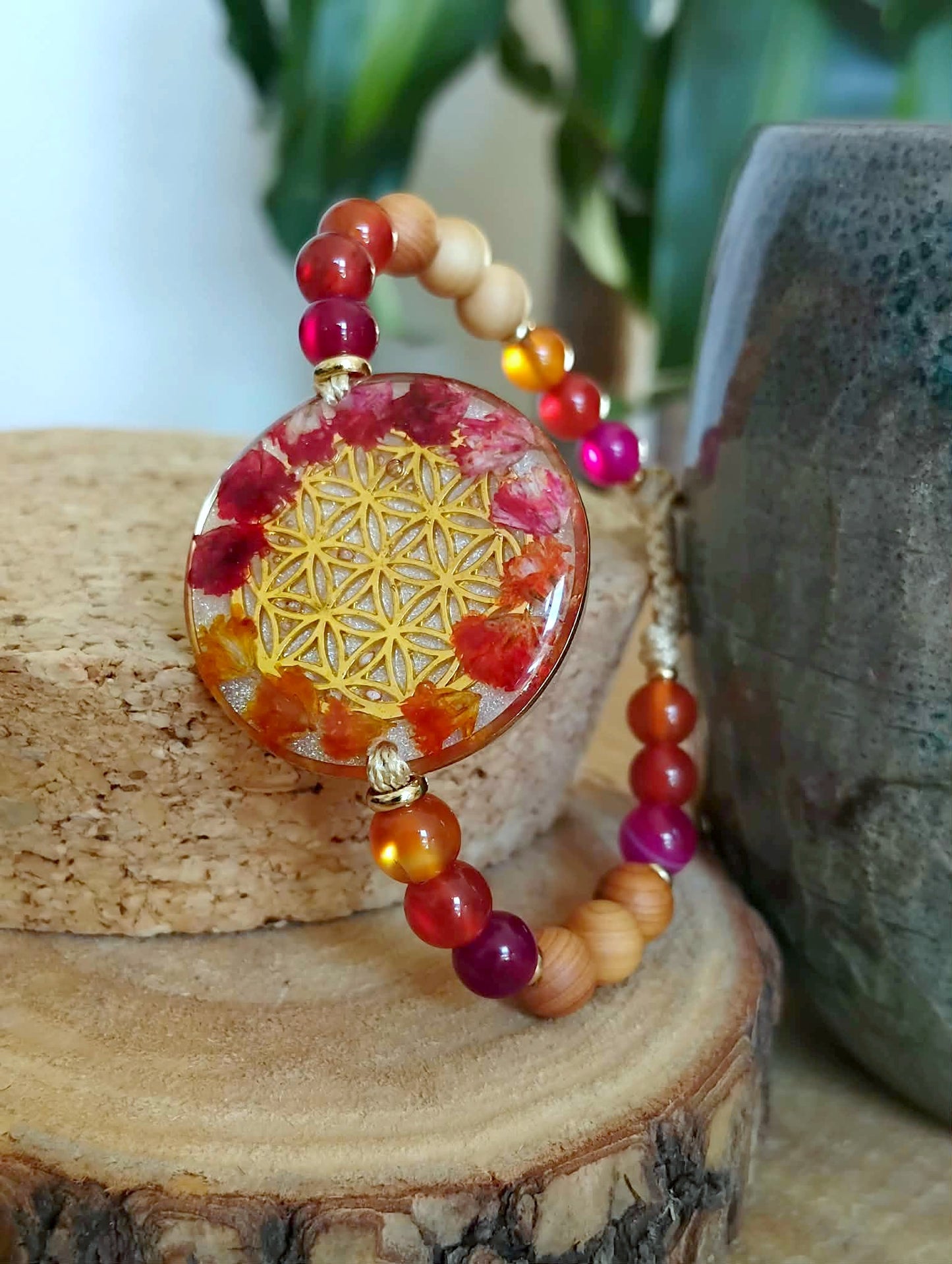 Bracelet  Fleur de vie Gypsophile Agates