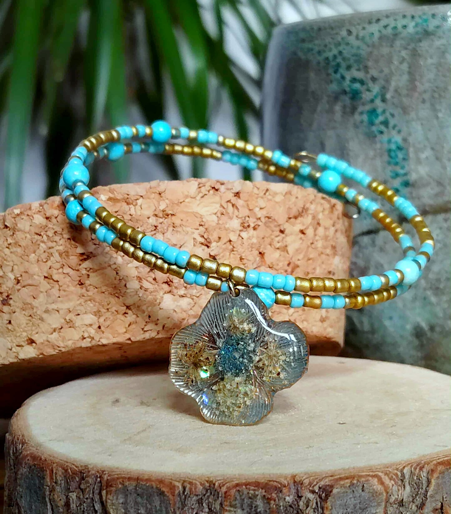 Bracelet rigide Fleur de carotte Turquoise