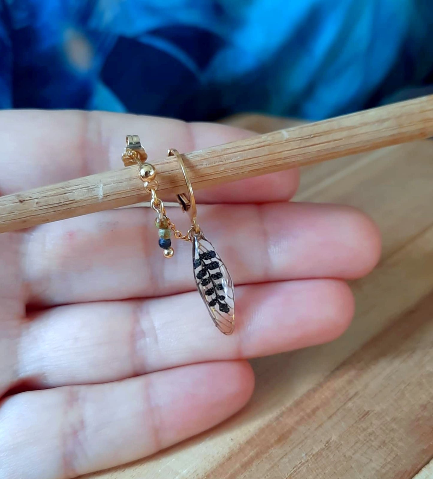 Boucles d'oreille, double piercing , Fougère