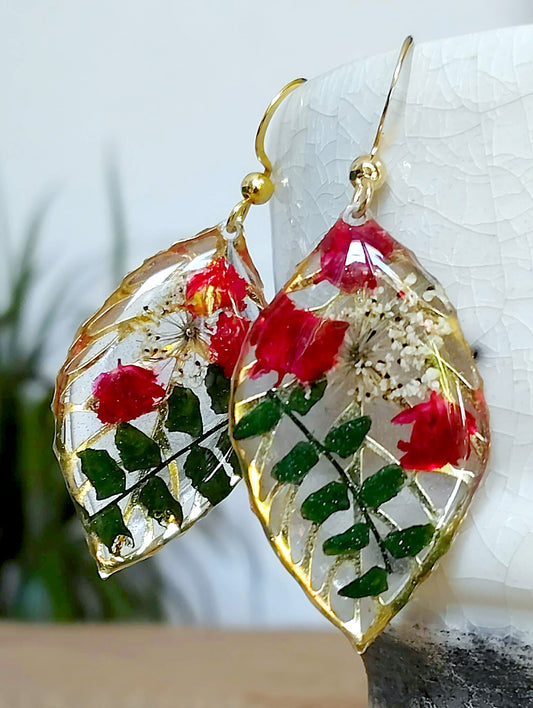 Boucles d'oreille Gypsophiles Fleur de carotte Fougère