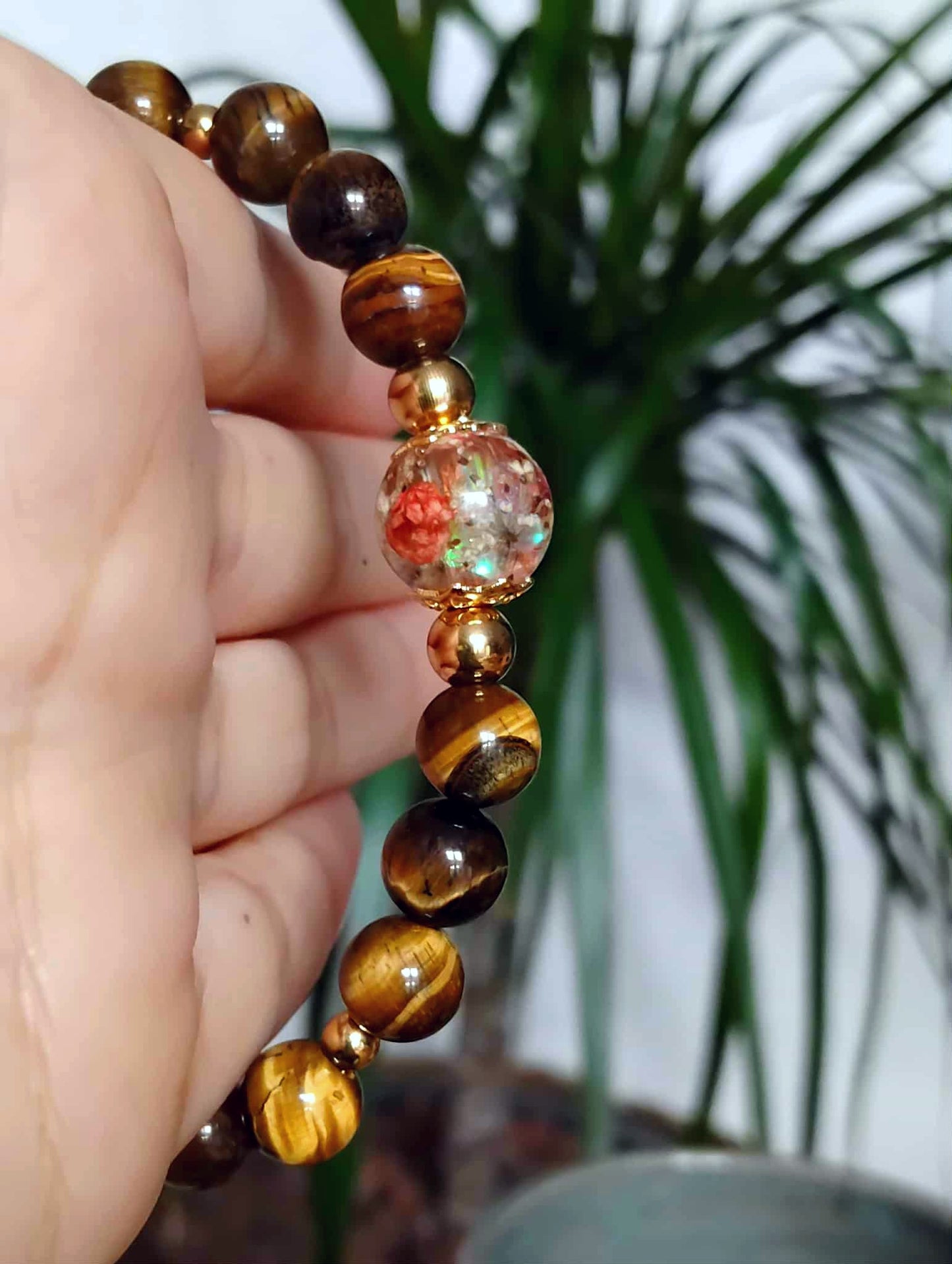 Bracelet fleur de carotte Gypsophile Œil de tigre