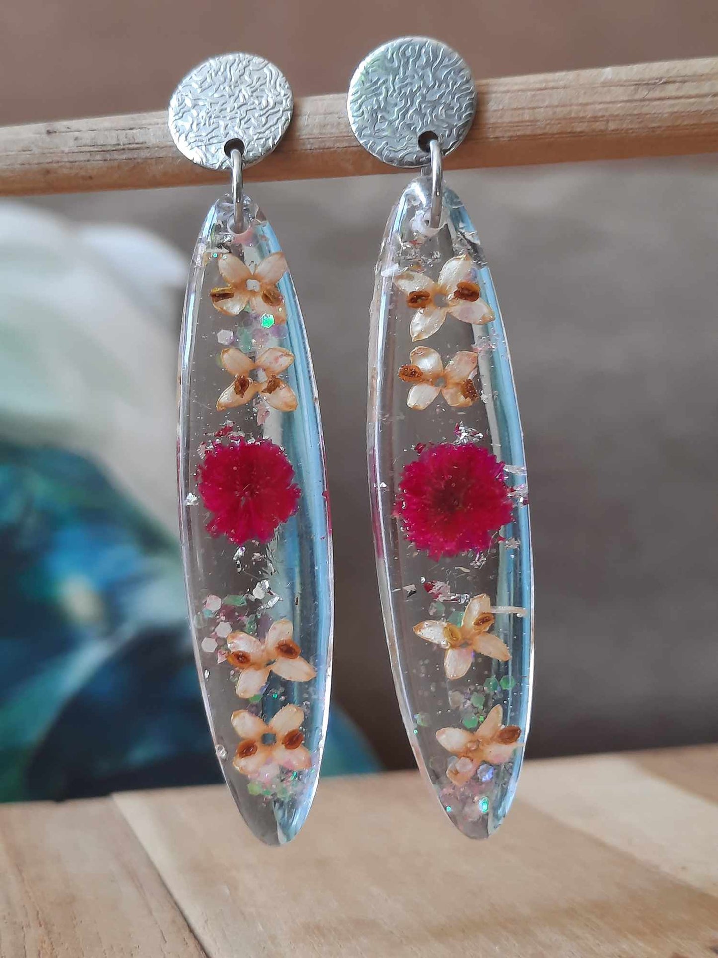 Boucles d'oreille, Feurs d'olivier et Gypsophile