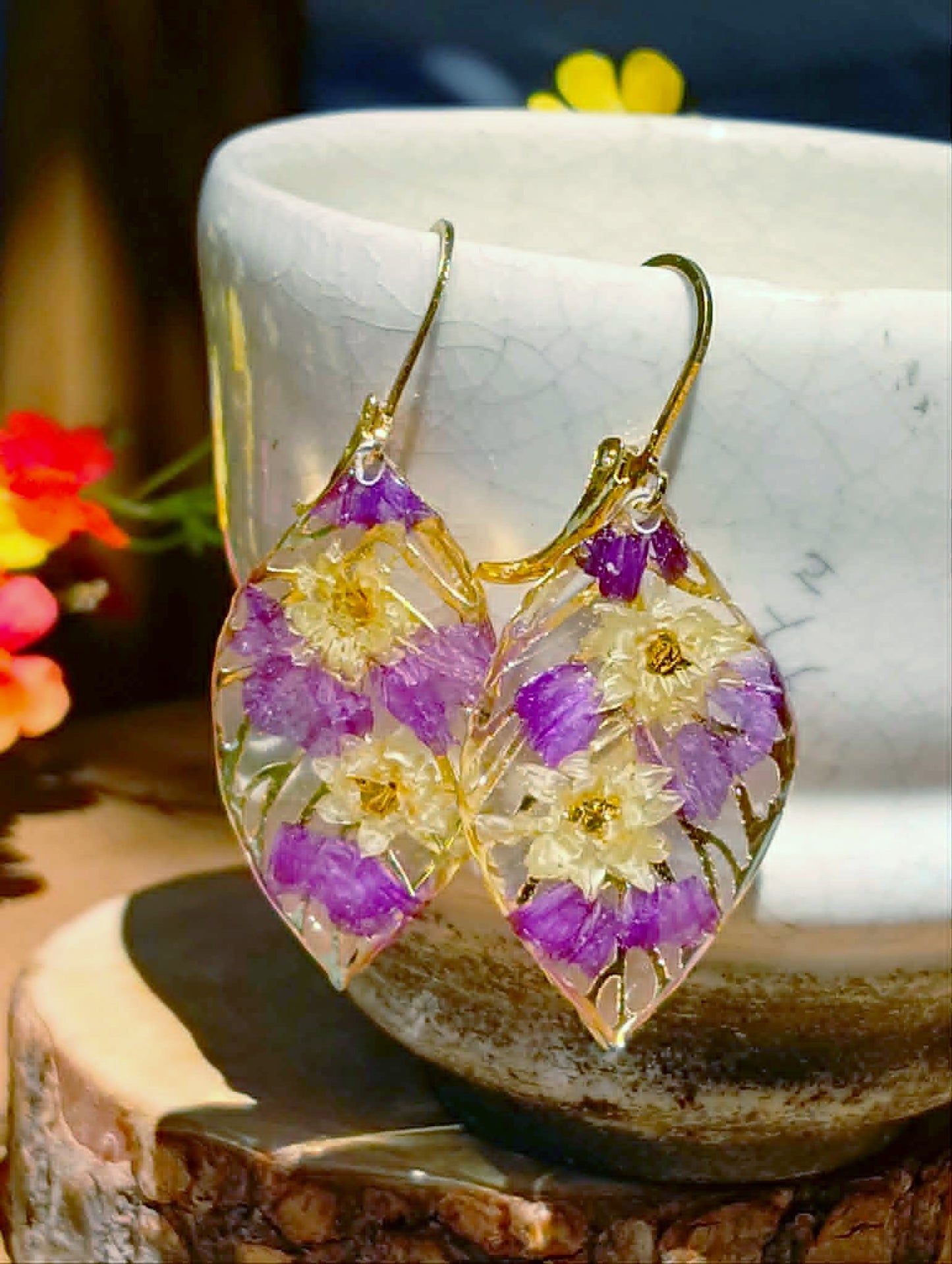 Boucles d'oreille Helichrysum et Statices