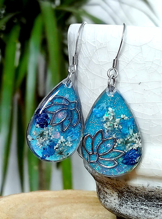 Boucles d'oreille Lotus Fleur de carotte Gypsophiles