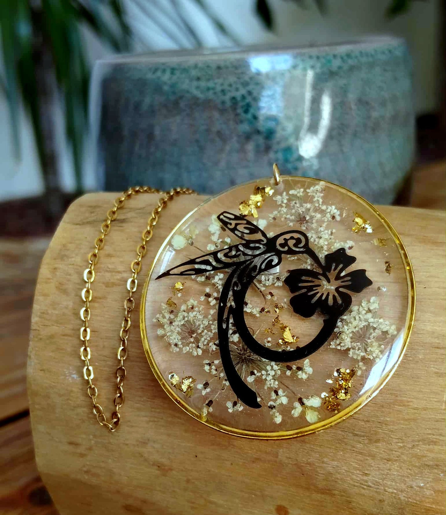 Collier, Colibri, Fleur de carotte