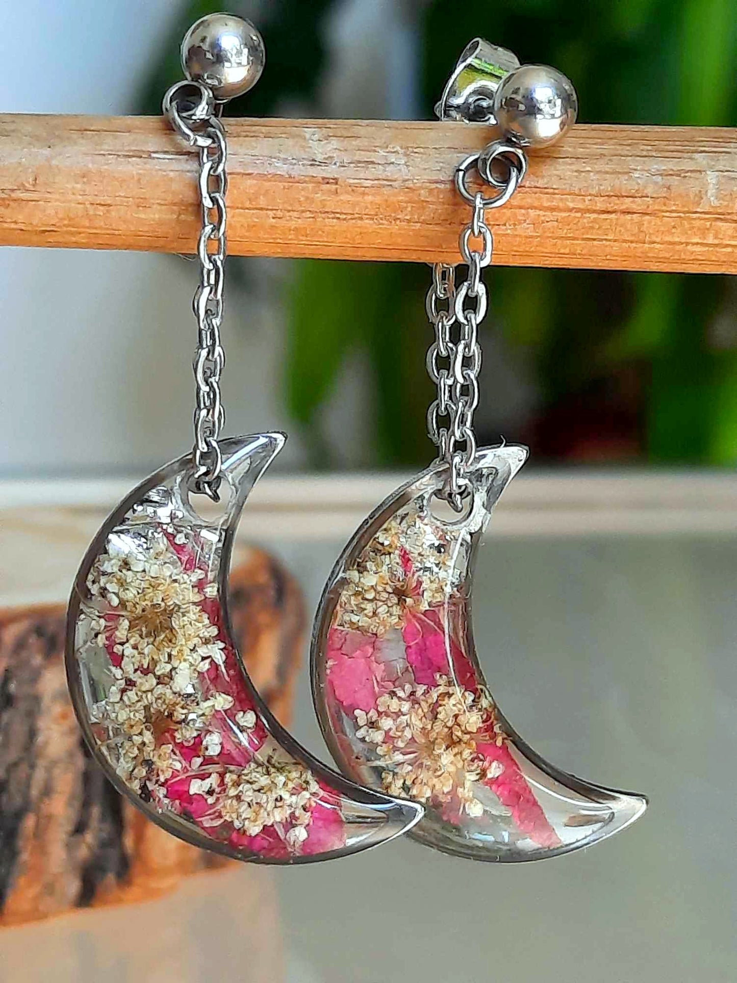 Boucles d'oreille, Lune Fleur de carotte