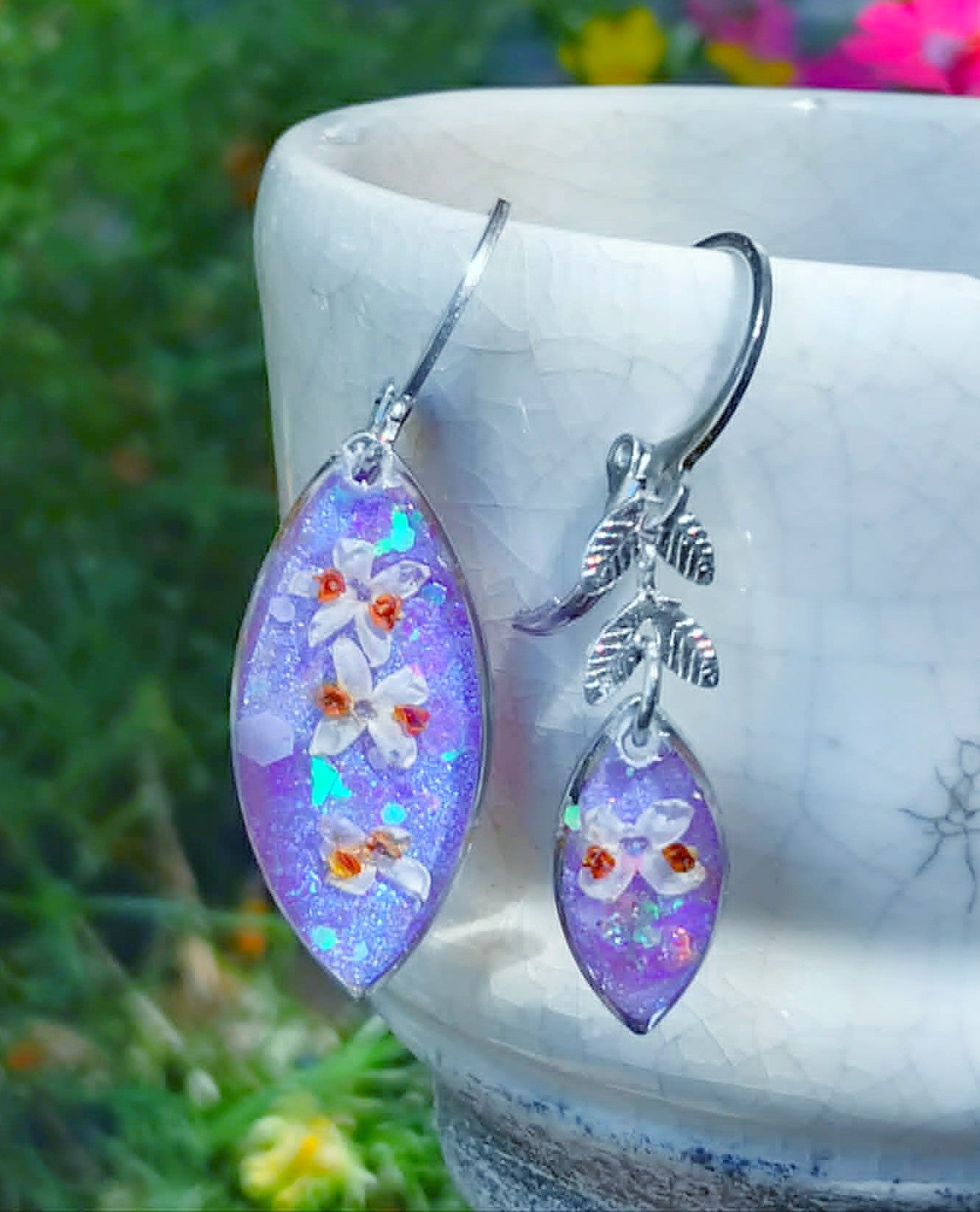 Boucles d'oreille Asymétrique Fleurs d'olivier